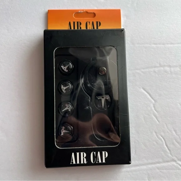 Car Wheels Tire Valve Dust Stem Air Cap Cover + Keychain Ring With Tesla Logo Bk - Picture 5 of 10